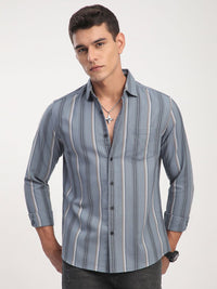 VASTRADO Men Classic Slim Fit Vertical Striped Spread Collar Cotton Casual Shirt