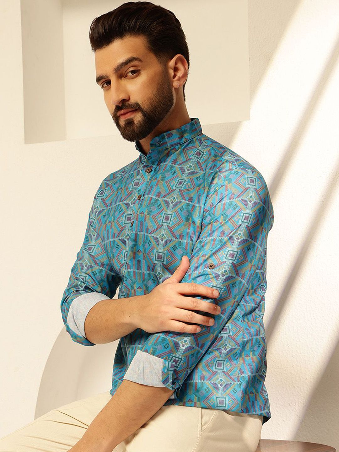 SOJANYA Geometric Printed Cotton Short Straight Kurta