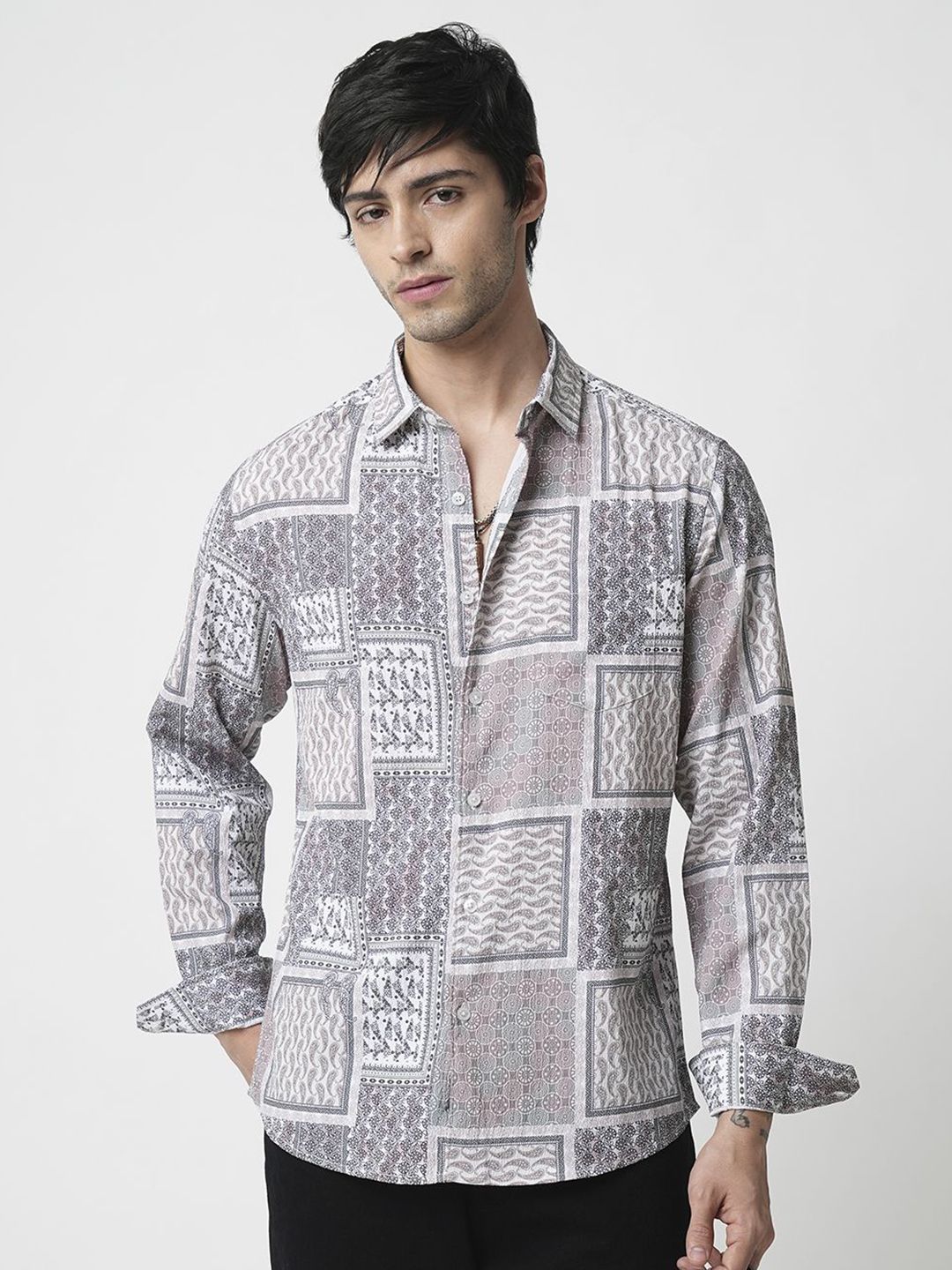 VASTRADO Men Classic Spread Collar Abstract Printed Slim Fit Casual Shirt