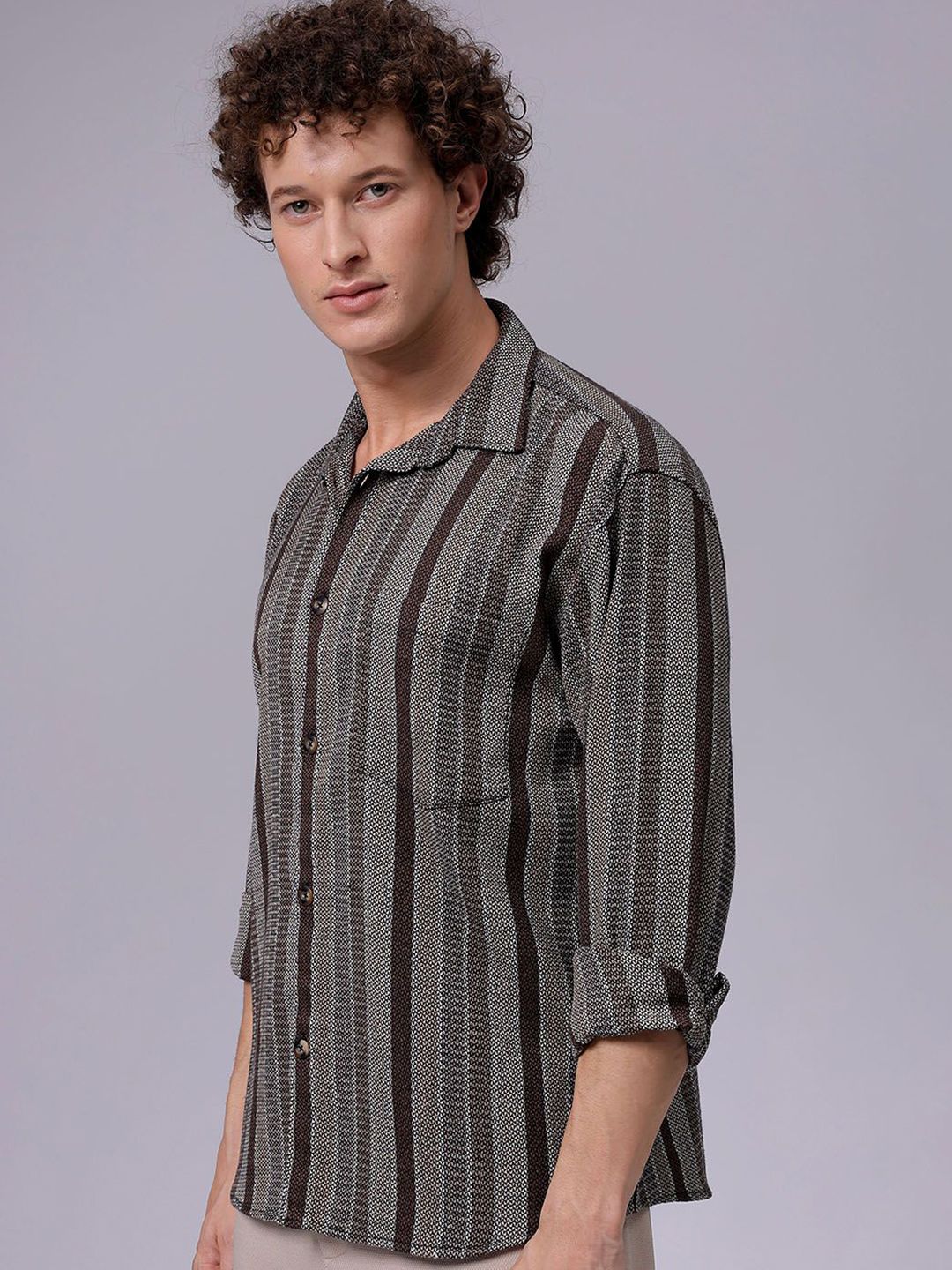 The Indian Garage Co Men Relaxed Fit Striped Dobby Textured Resortwear Shirt