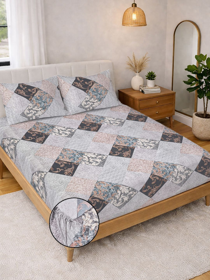 Myntra Elegant Homes Berbilang Warna Geometrik 300 TC Cadar Katil King dengan 2 Sarung Bantal