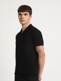 THE BEAR HOUSE Self Design Regular Fit Polo Collar Cotton T-shirt