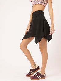 DressBerry Grunge Glam Ruched Mini Flared Skirt with Asymmetric Hem