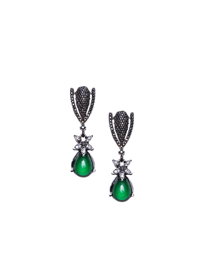 PANASH Silver-Plated Cubic Zirconia Studded Contemporary Drop Earrings