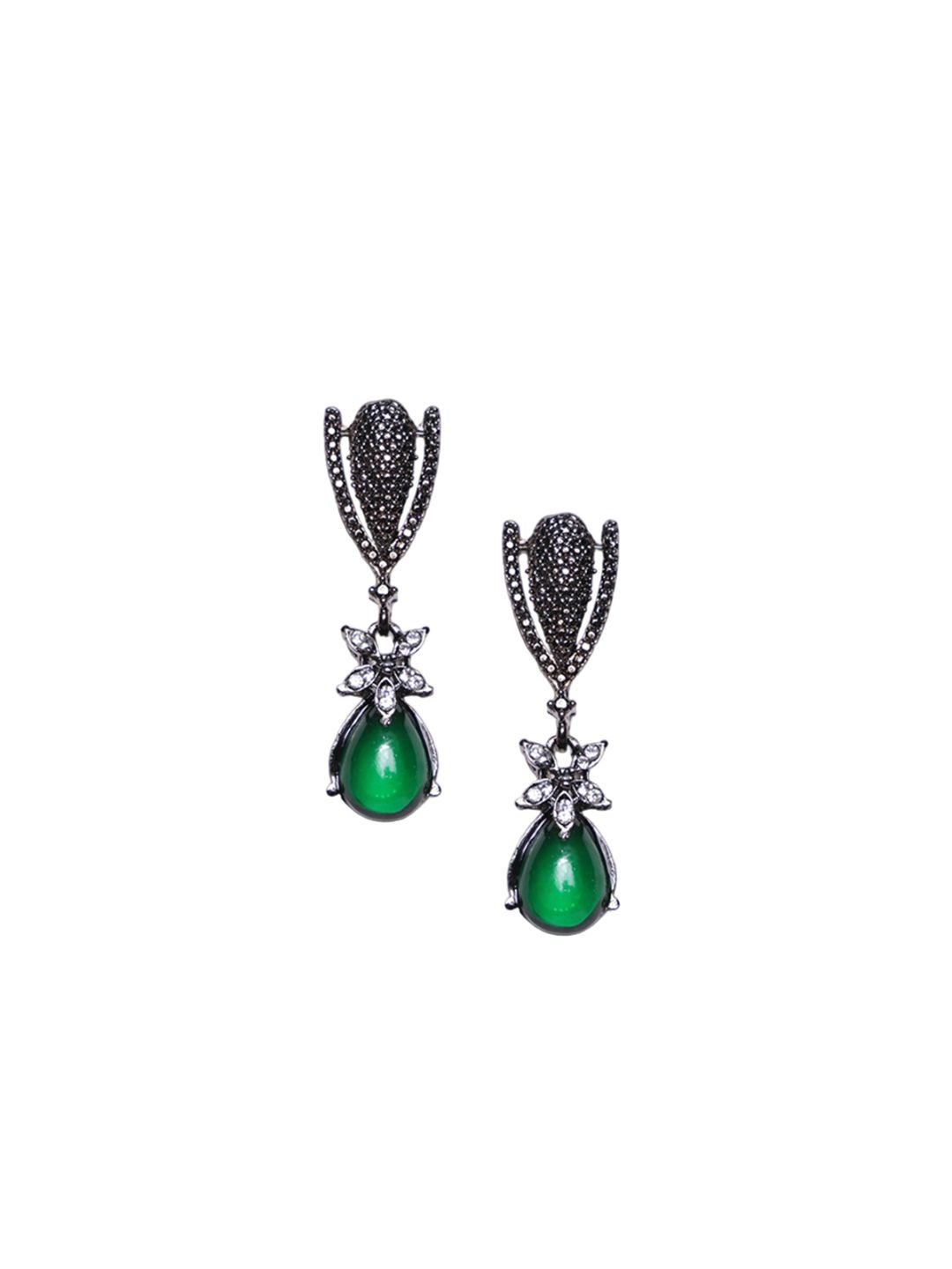 PANASH Silver-Plated Cubic Zirconia Studded Contemporary Drop Earrings