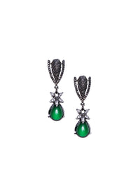 PANASH Silver-Plated Cubic Zirconia Studded Contemporary Drop Earrings