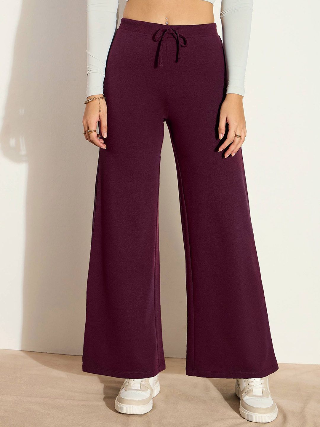 SASSAFRAS Women Wide Leg Solid Cotton Track Pants