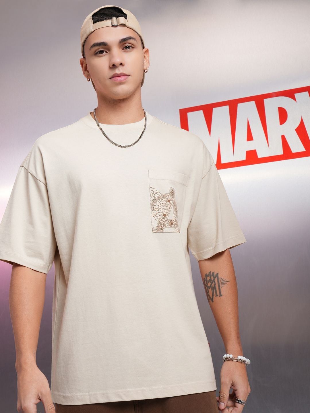 HIGHLANDER Men Avenger Printed Oversized Drop Shoulder Sleeves Pure Cotton Tshirt