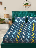 Myntra Elegant Homes Blue & Yellow Geometric 300 TC King Bedsheet with 2 Pillow Covers