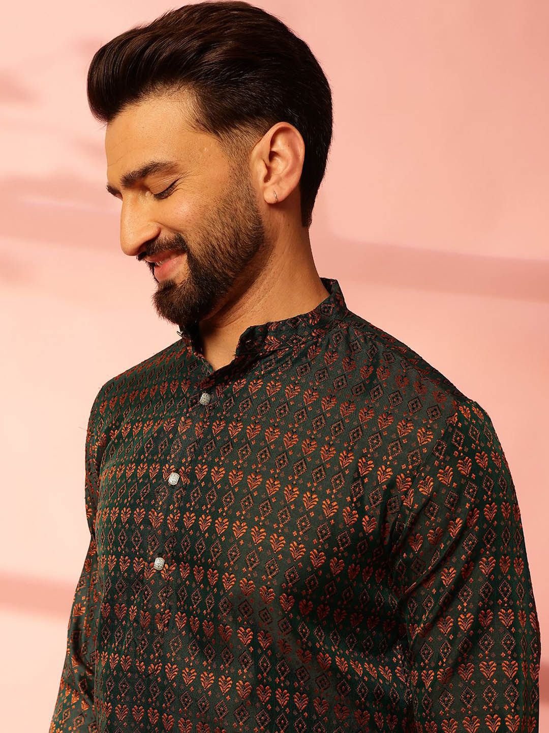 Anouk Ethnic Motifs Printed Jacquard Silk Straight Kurta