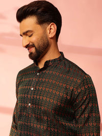 Anouk Ethnic Motifs Printed Jacquard Silk Straight Kurta