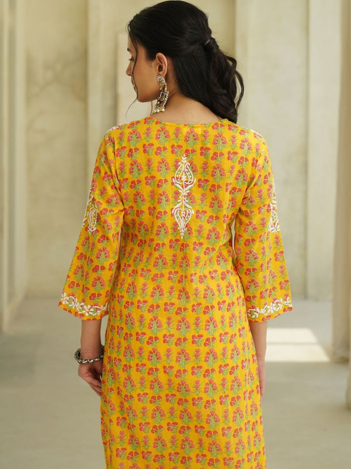 Rumah Wanita Chikankari Motif Etnik Sulam Benang Kerja Cetakan Indie Kurta