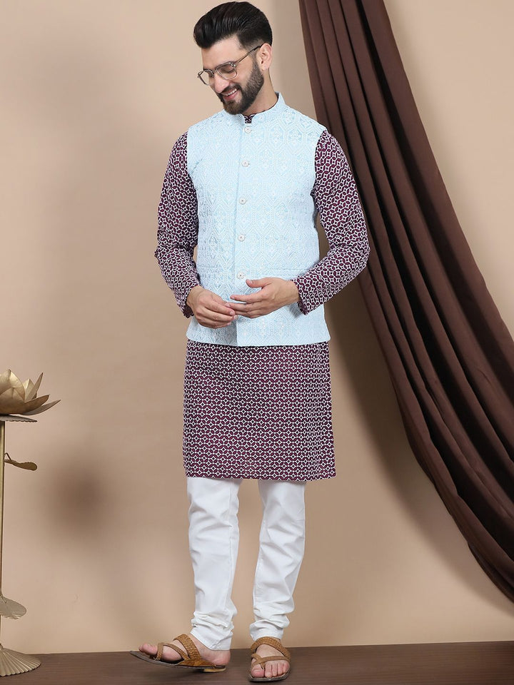 Anouk Purple Ethnic Motifs Printed Straight Pure Cotton Kurta with Churidar
