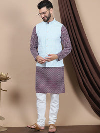 Anouk Purple Ethnic Motifs Printed Straight Pure Cotton Kurta with Churidar