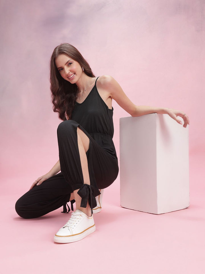 DressBerry Tie-Ups & Cut-Out Detail Shoulder Straps Basic Jumpsuit
