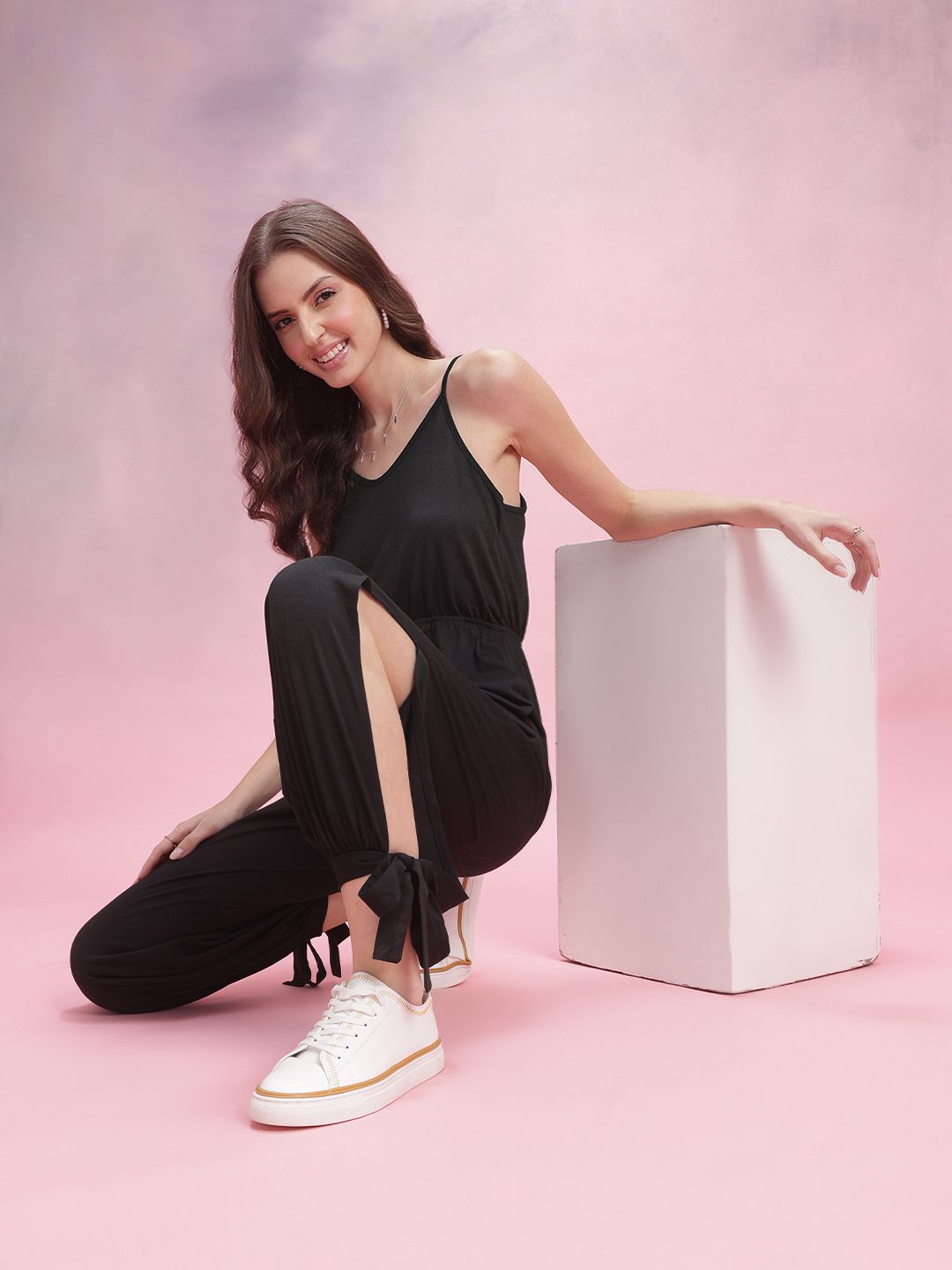 DressBerry Tie-Ups & Cut-Out Detail Shoulder Straps Basic Jumpsuit