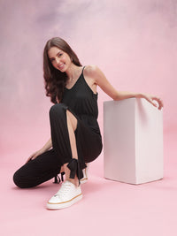 DressBerry Tie-Ups & Cut-Out Detail Shoulder Straps Basic Jumpsuit