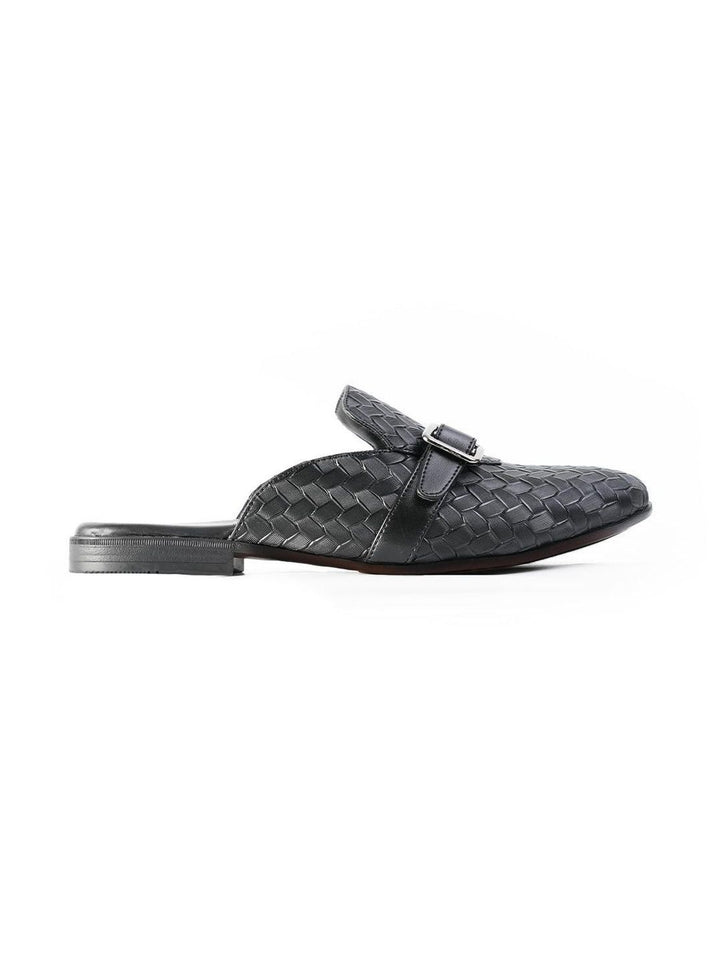 MONKSTORY Men Textured Round Toe Buckled Mules