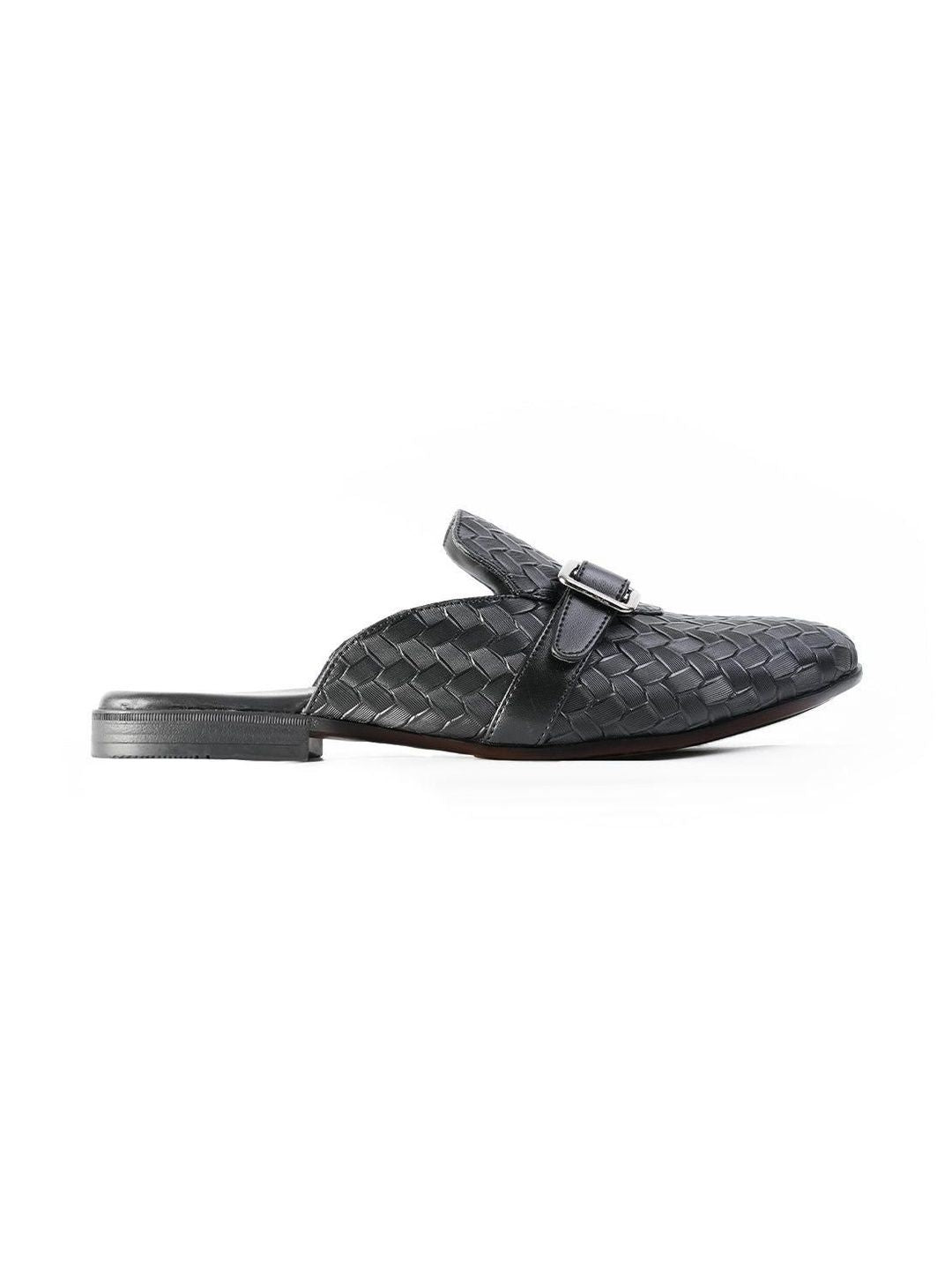 MONKSTORY Men Textured Round Toe Buckled Mules