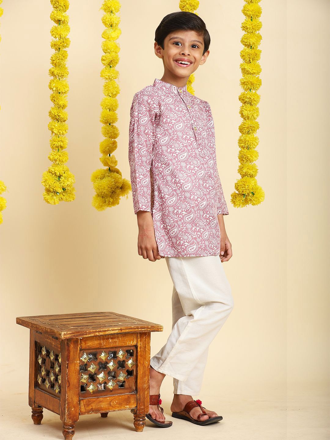 Cutiekins Boys Paisley Printed Straight Cotton Kurta with Pyjamas