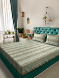 KLOTTHE Green Floral Printed Flat 400TC Cotton Cadar King Double & 2 Sarung Bantal