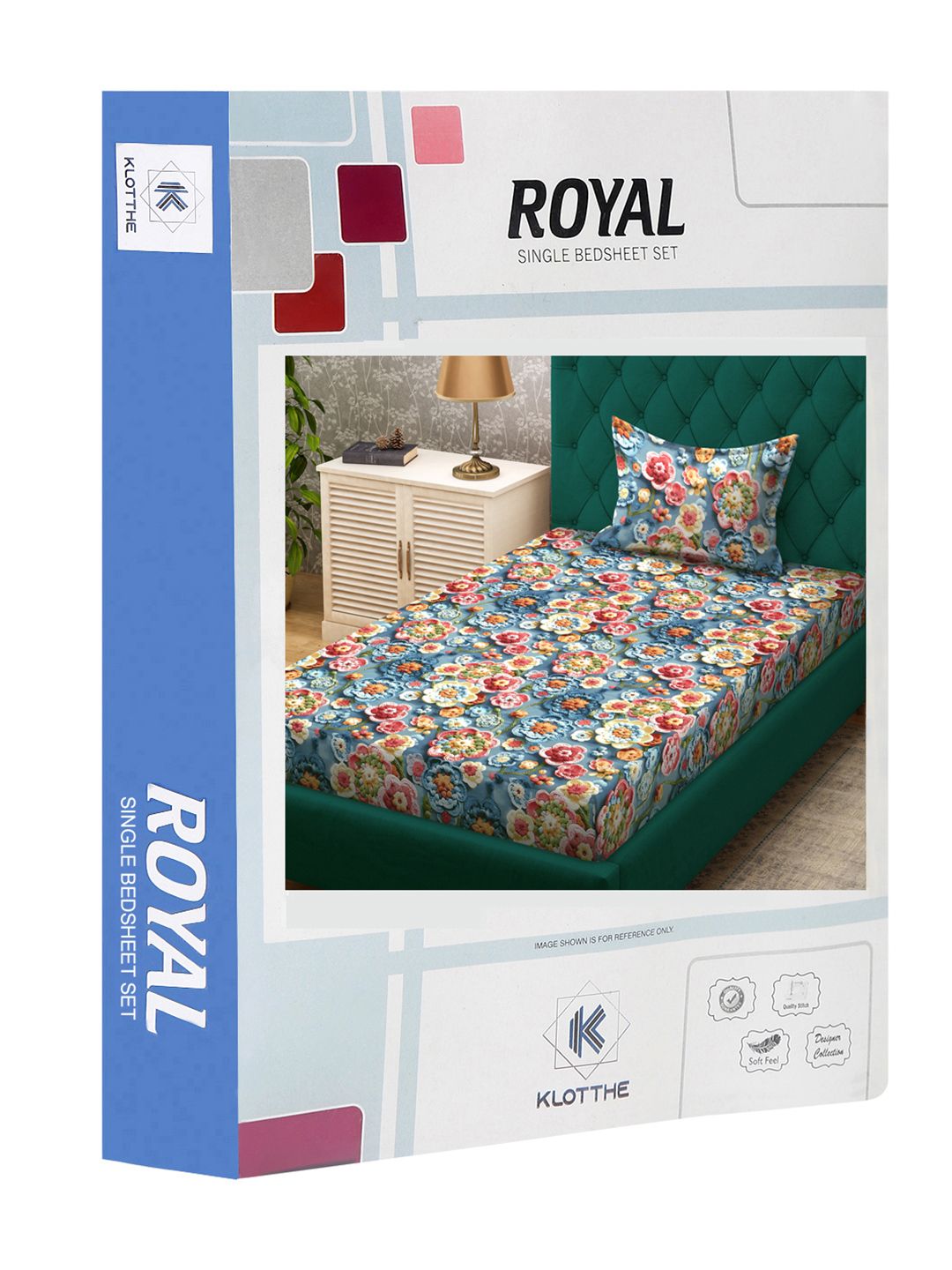 Klotthe Blue Floral Printed 300 TC Single Cadar 7D Dengan Sarung Bantal- 2.25 m x 1.5 m