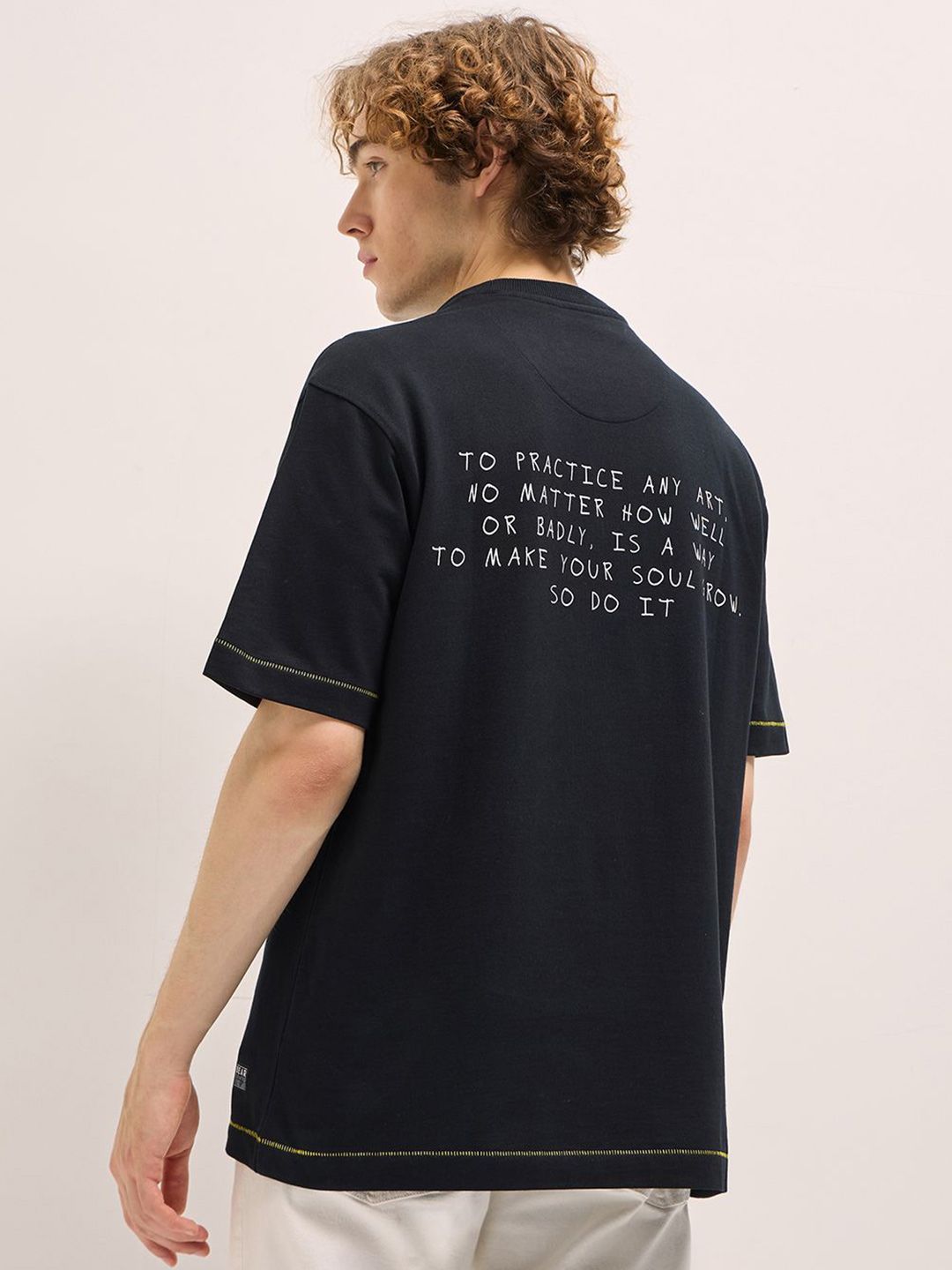 THE BEAR HOUSE Men Oversized Fit Typography Back Printed Pure Cotton T-shirt