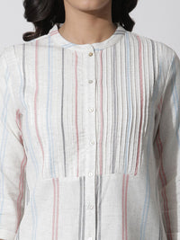 W Striped Mandarin Collar Tunic with Trouser
