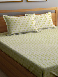 Myntra Elegant Homes Olive Green & White Geometric 300 TC King Bedsheet with 2 Pillow Covers