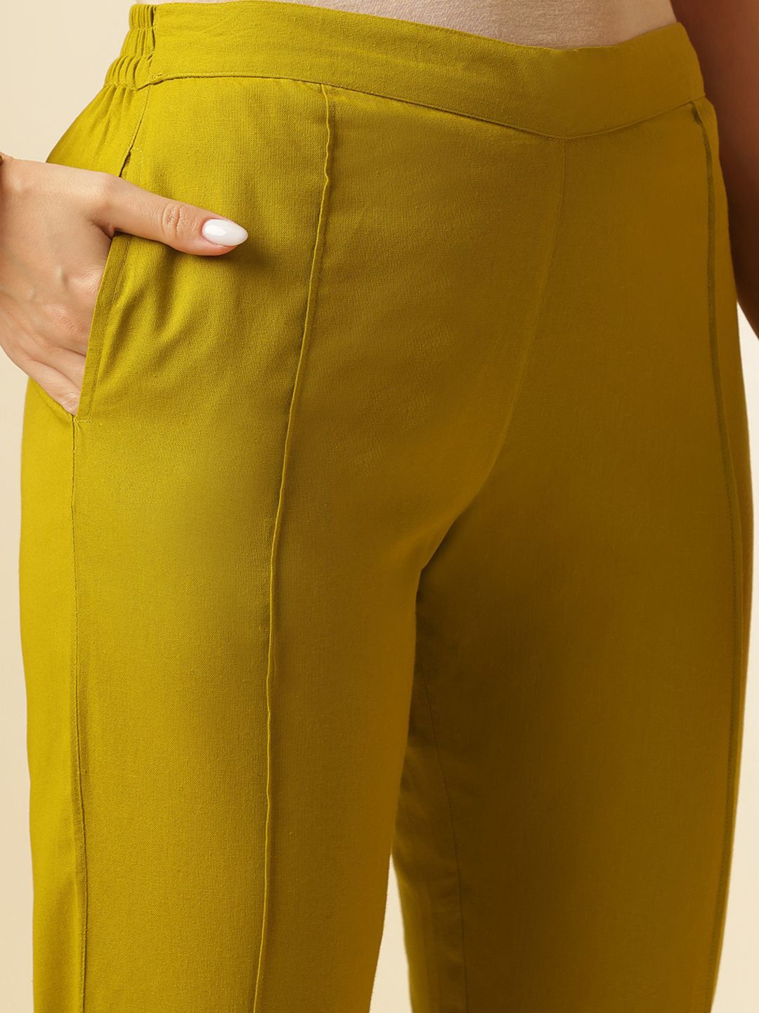 Anouk Pure Cotton Pleated Straight Kurta & Trouser