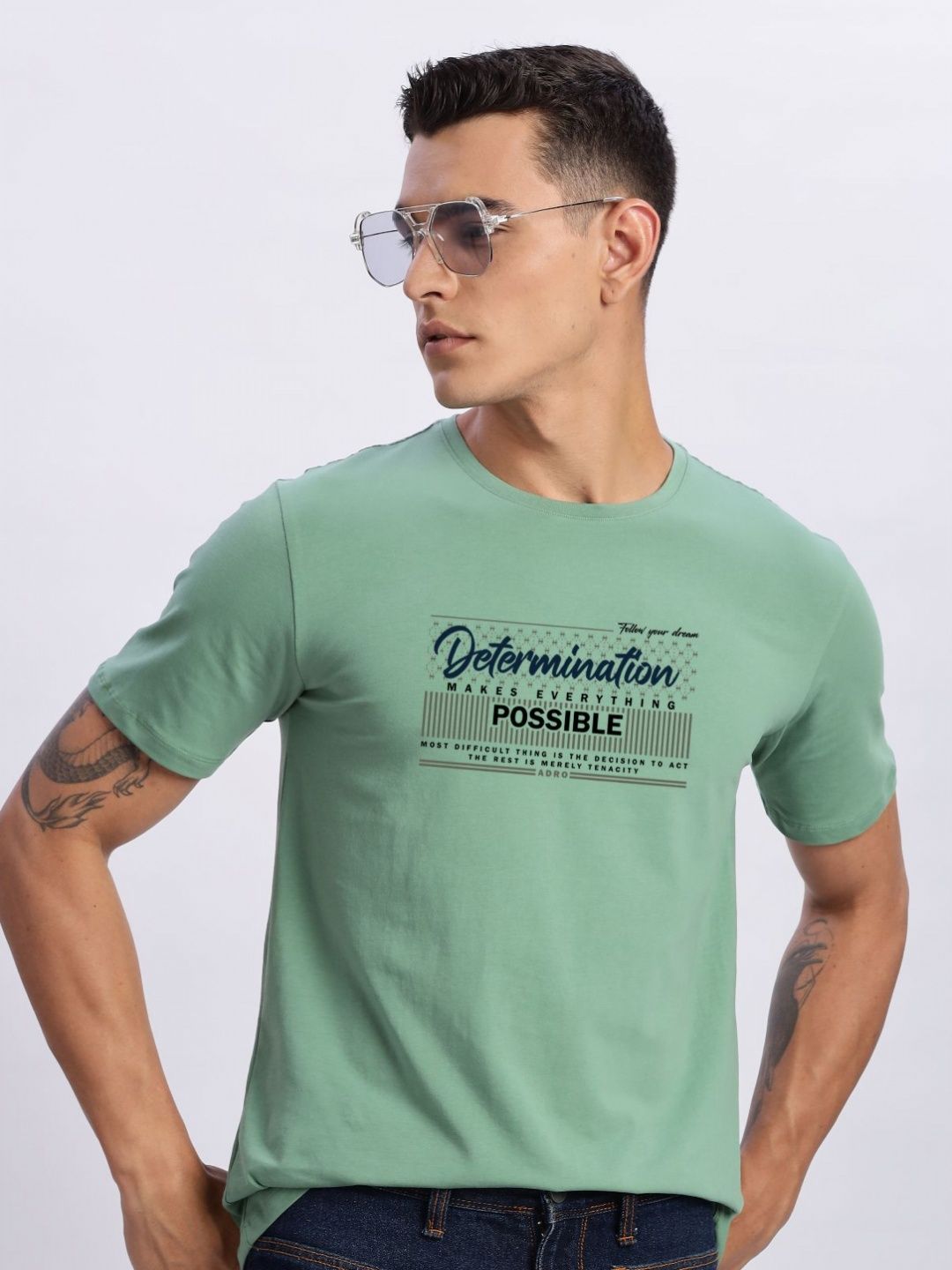 ADRO Men Typography Printed Round Neck Cotton T-shirt