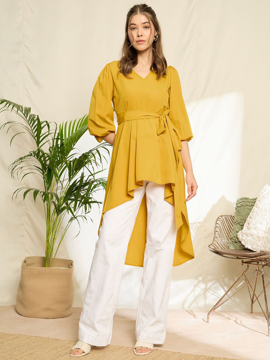 Berrylush Women Bishop Sleeves High-Low Top