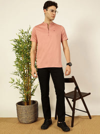 Thomas Scott Men Solid Mandarin Collar Cotton T-Shirt
