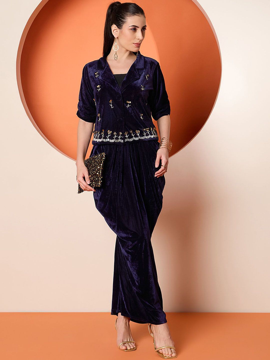 Antheaa Embellished Velvet Top With Skirt Co-Ords