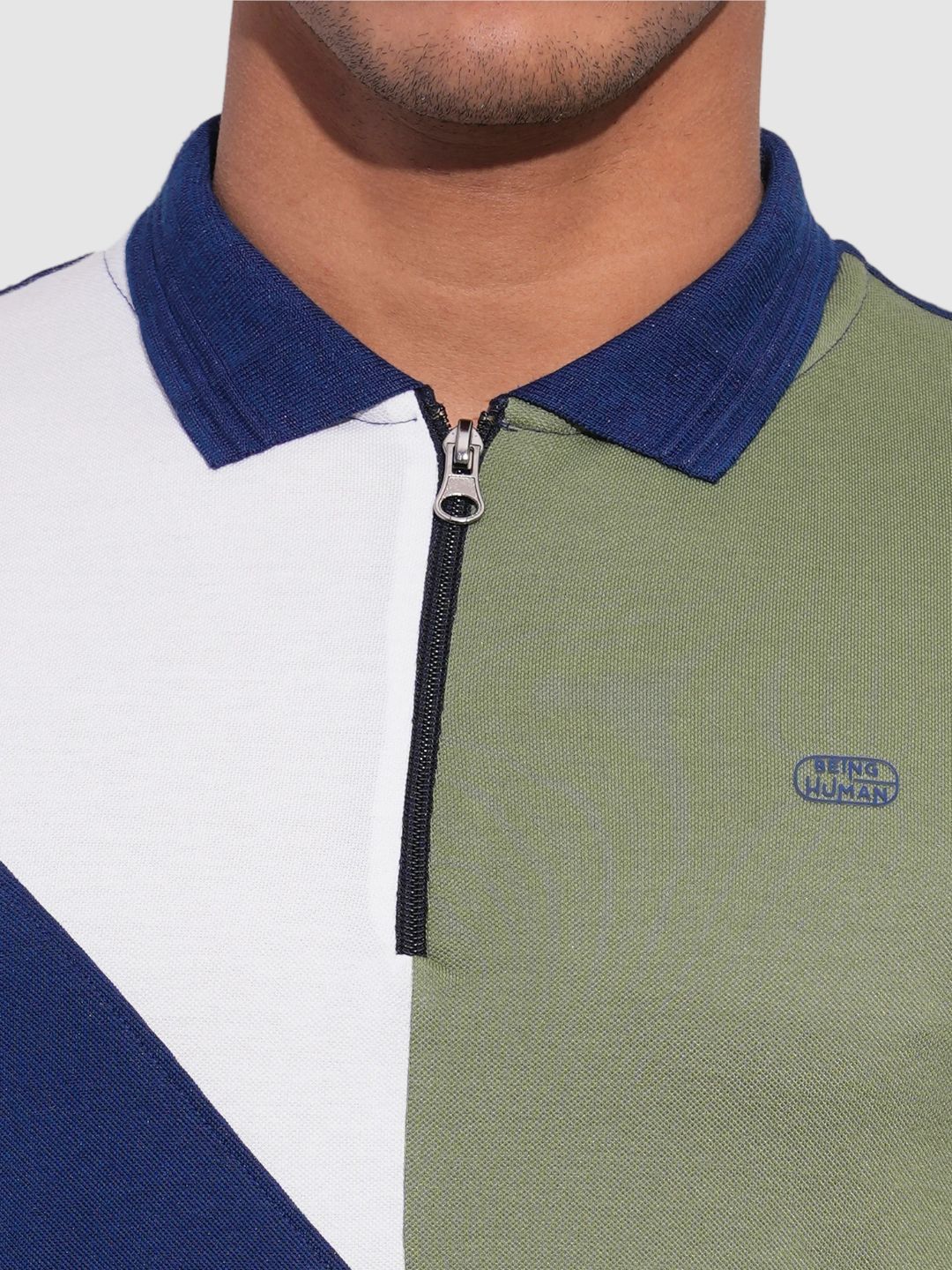 Being Human Men Colourblocked Polo Collar Applique T-shirt