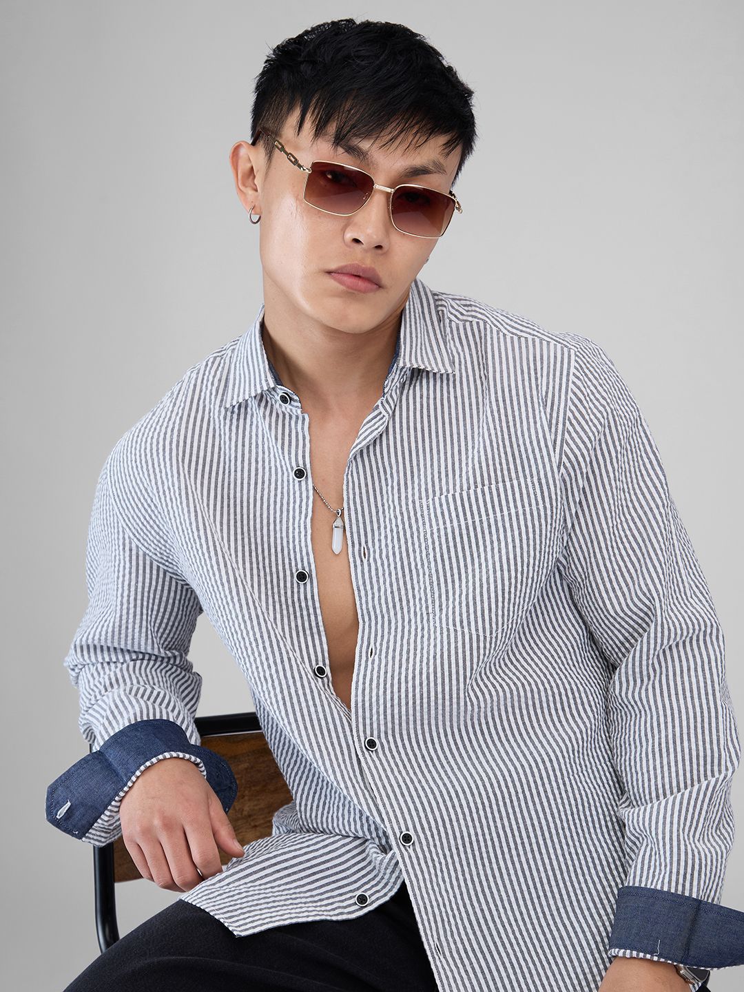 VASTRADO Men Classic Slim Fit Pinstripes Opaque Striped Casual Shirt