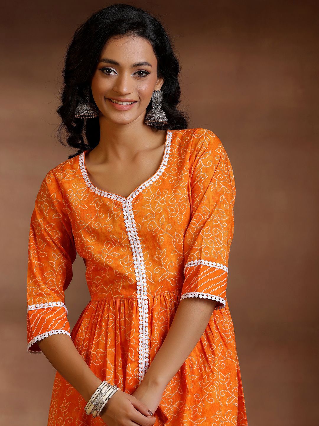Libas Women Bandhani Printed Pleated Pure Cotton Kurti With Sharara & Dupatta