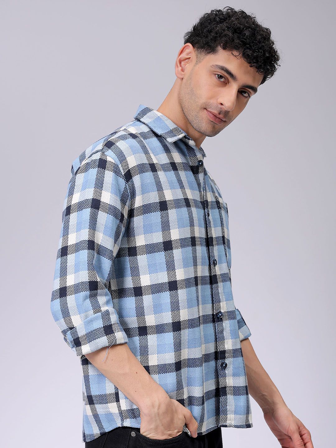 The Indian Garage Co Men Relaxed Fit Checked Dobby Textured Resortwear Shirt