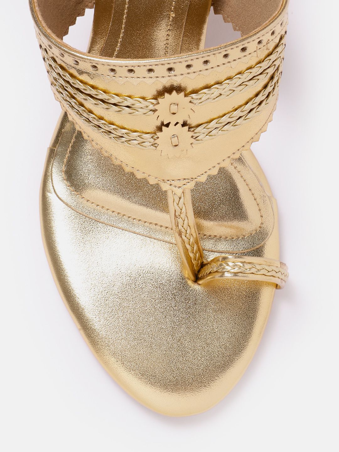 House of Pataudi Open Toe Woven Design Block Heels