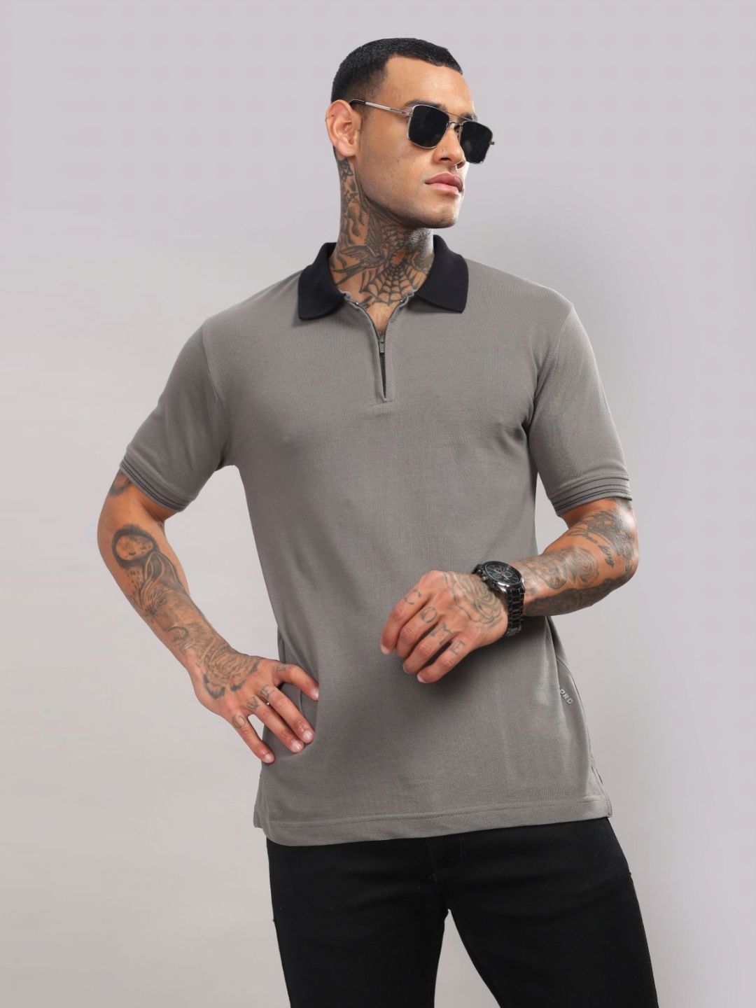 ADRO Men Solid Polo Collar Cotton T-shirt