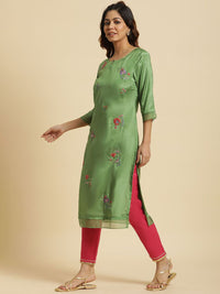 W Embroidered Thread Work Keyhole Neck Straight Kurta