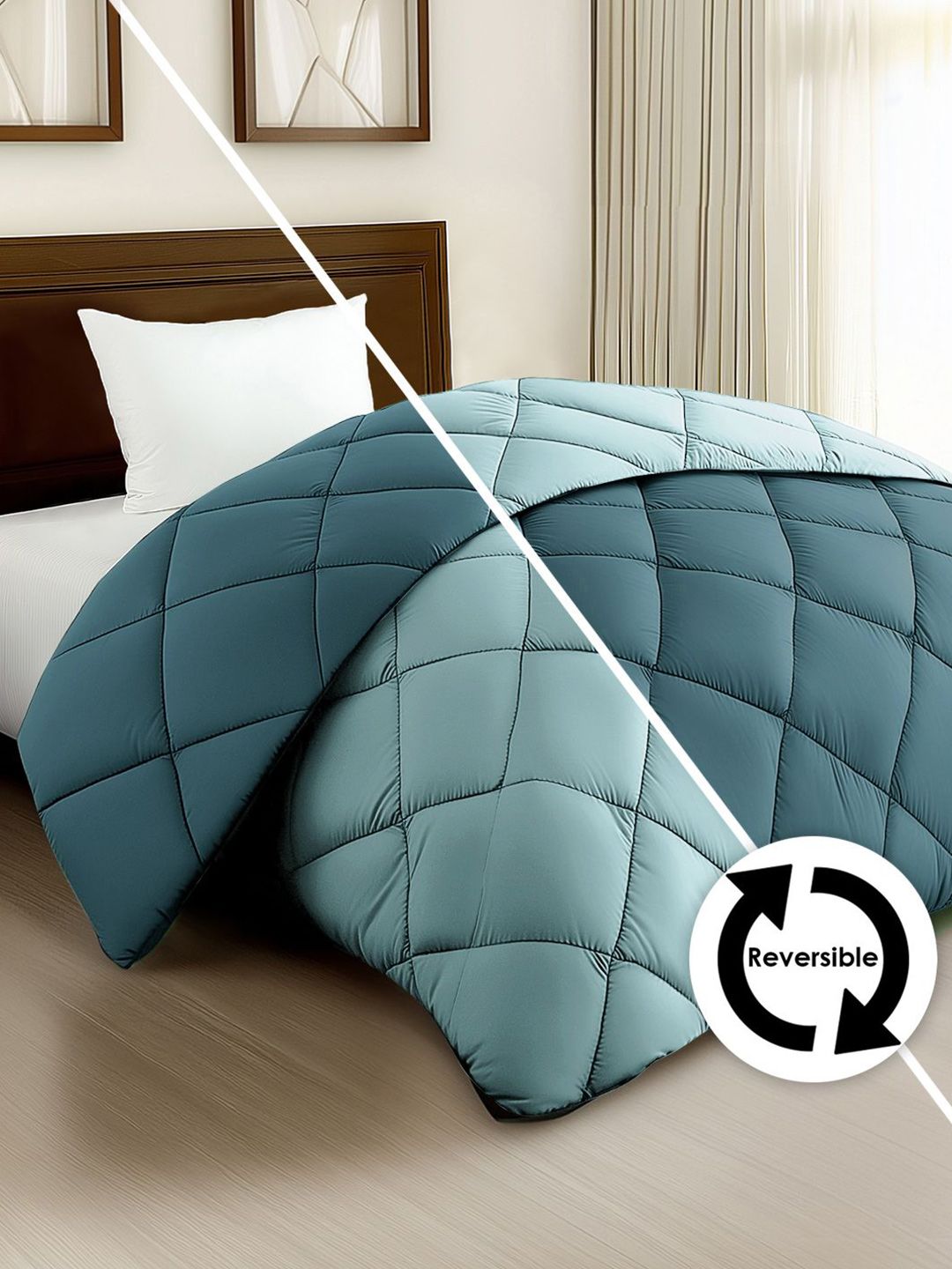 Story@home Turquoise Blue Solid Reversible 240 GSM Heavy Winter Single Bed Comforter