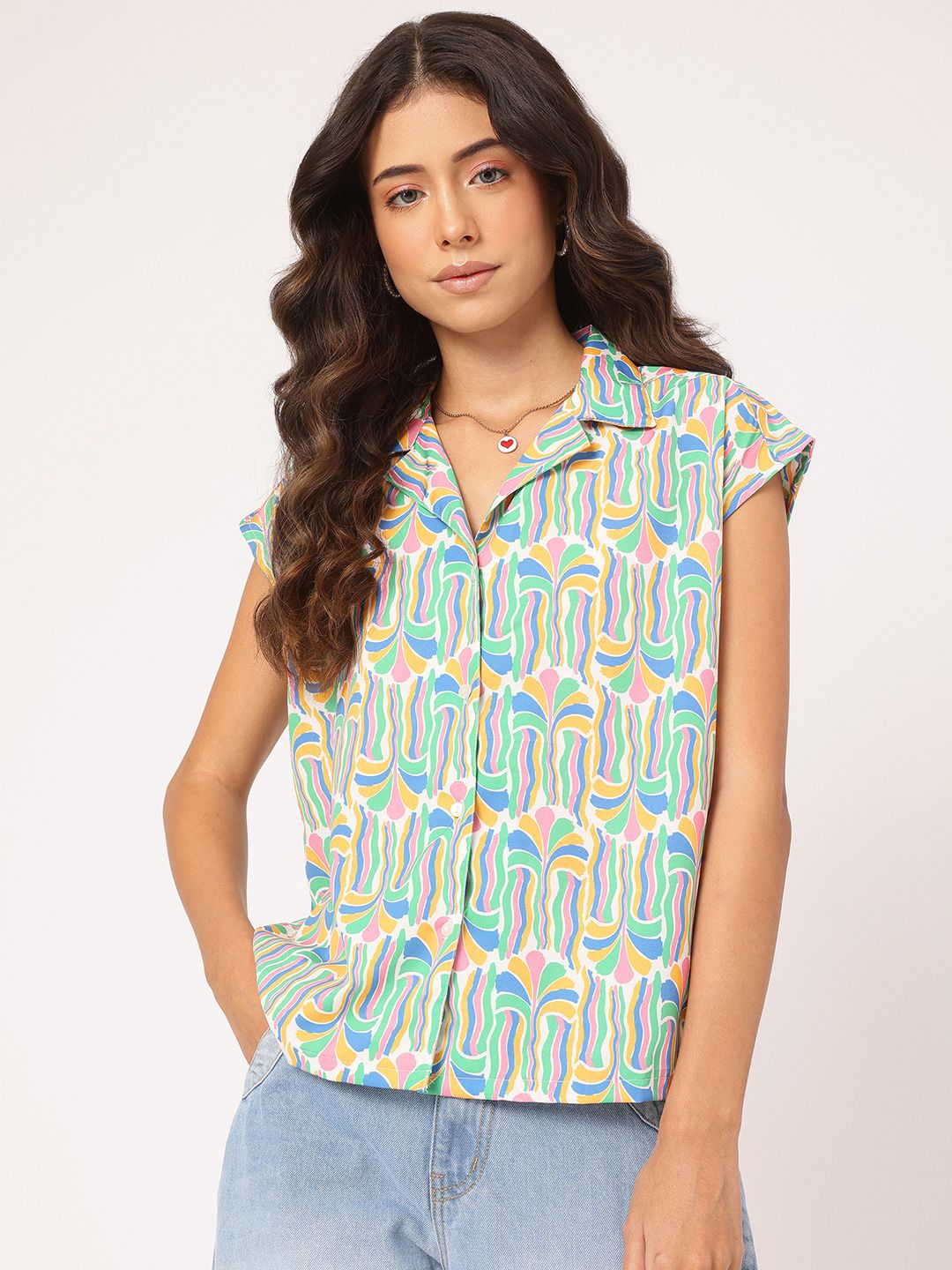 DressBerry Mood Booster Abstract Print Cuban Collar Shirt