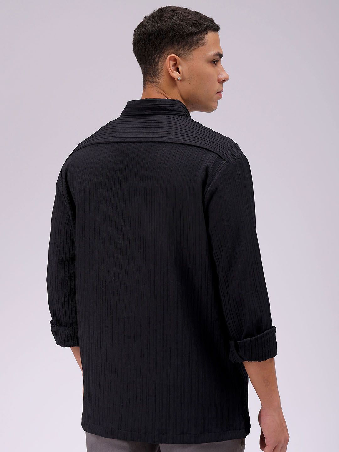 The Indian Garage Co Men Relaxed Fit Solid Dobby Textured Resortwear Shirt