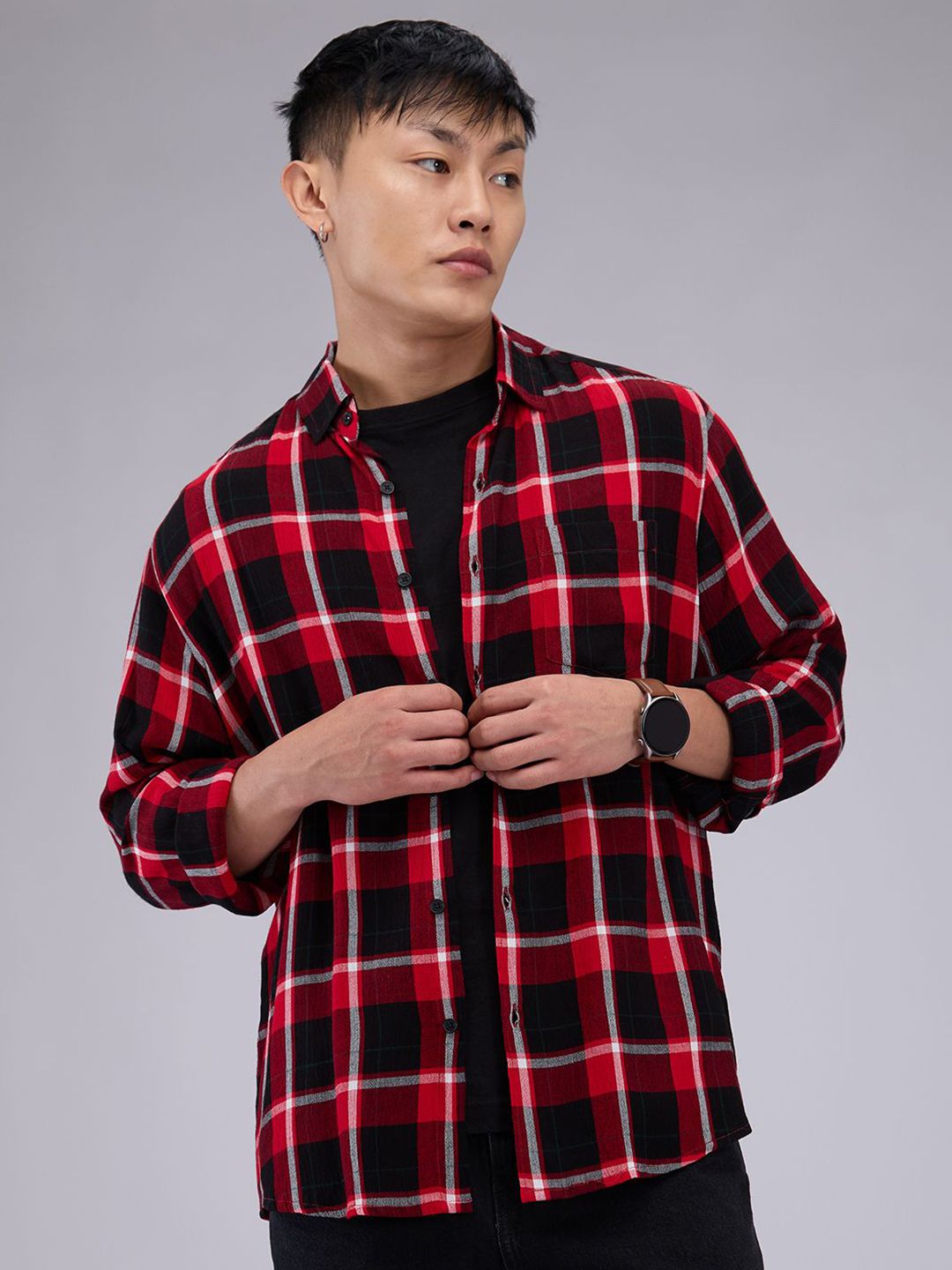 VASTRADO Men Classic Slim Fit Opaque Checked Casual Shirt