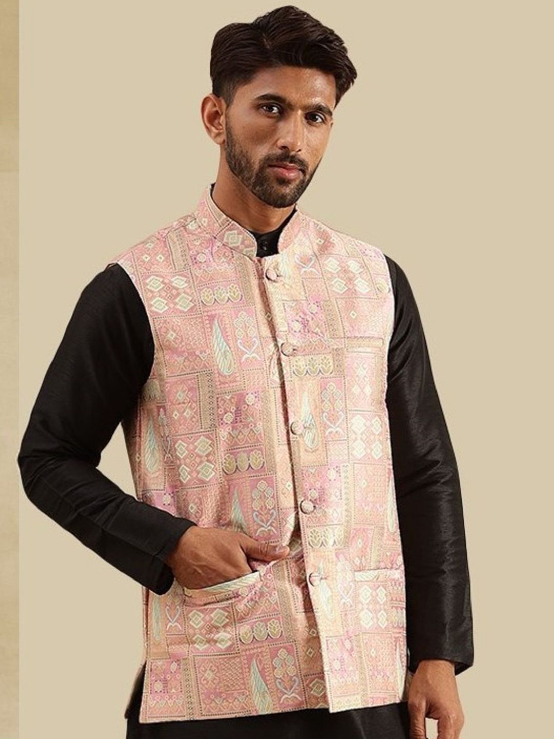SOJANYA Jaket Nehru Rekaan Tenunan