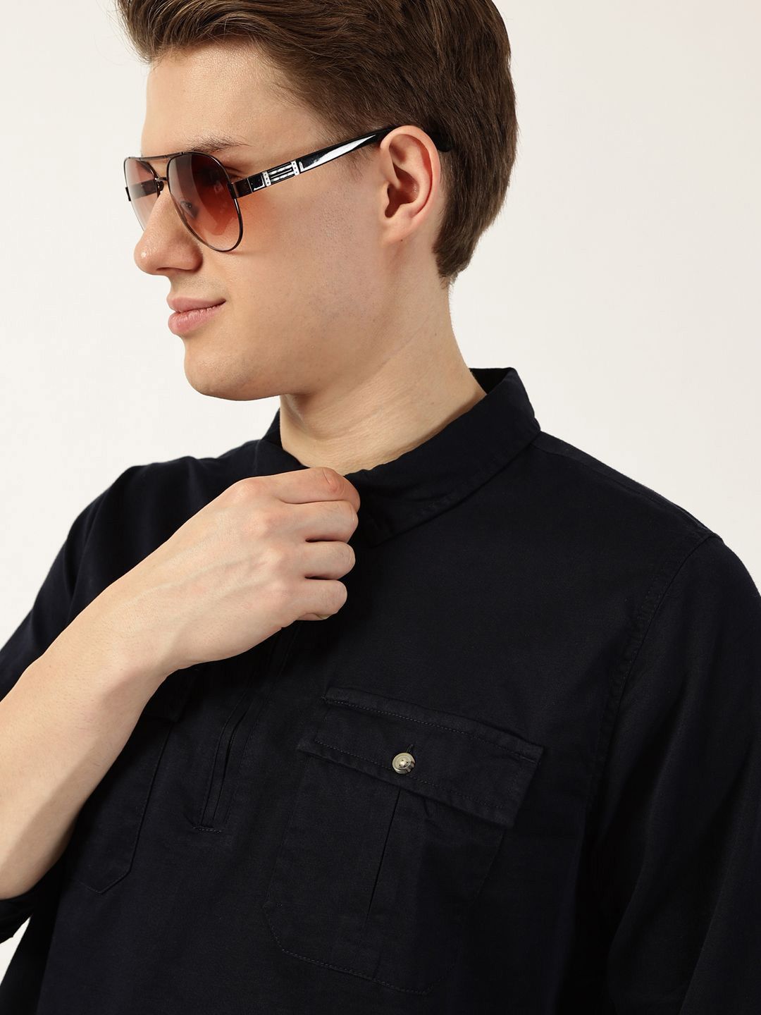 Thomas Scott Men Classic Spread Collar Solid Cotton Casual Shirt