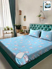 Myntra Elegant Homes Biru Watak Kartun Kapas Tulen 400 TC Dilengkapi Cadar King Superfine dengan 2 Sarung Bantal-98 x 89 inci