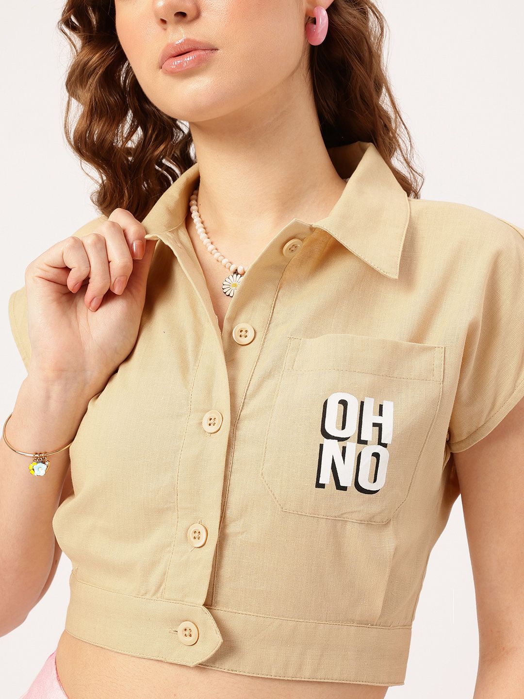 DressBerry Humor Hour Buttoned Up Babe Crop Top