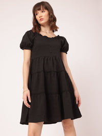 DressBerry Textured Play Tiered Fit & Flare Dress